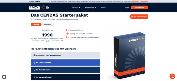 Das Starterpaket ist eine gute Wahl für den Einstieg mit CENDAS und enthält 10 Lizenzen