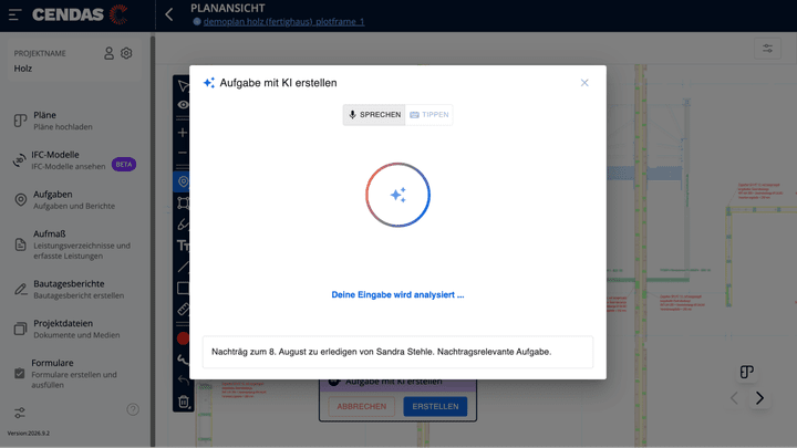 Die KI-Spracheingabe dokumentiert für dich alle zu erledigenden Aufgaben und verteilt sie automatisch an dein Team.