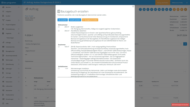 Bautagebücher und die Dokumentation von Aufträgen ist unkompliziert und schnell erledigt - Bildablage inklusive!