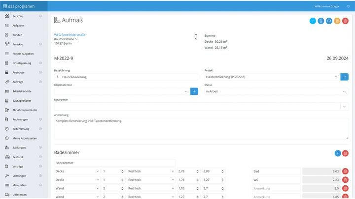 Die Aufmaßerstellung mit Das Programm ist unkompliziert und liefert alle nötigen Funktionen