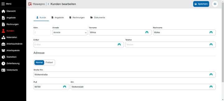 Die Pflege deiner Kontaktdaten gestaltet sich in Hawepro recht schnell und einfach