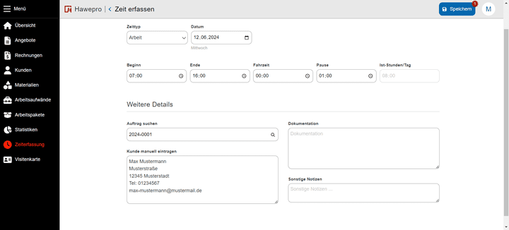 Deine Mitarbeiter:innen erfassen in Hawepro ihre Zeiten auf einzelne Projekte bzw. Aufträge