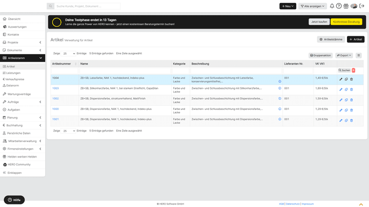 Artikel und Leistungen pflegen User in HERO manuell oder bequem über den Import aus Katalogen