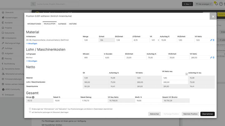 Wenn deine Stammdaten sauber gepflegt sind, wird in HERO die Kalkulation (fast) zum Kinderspiel
