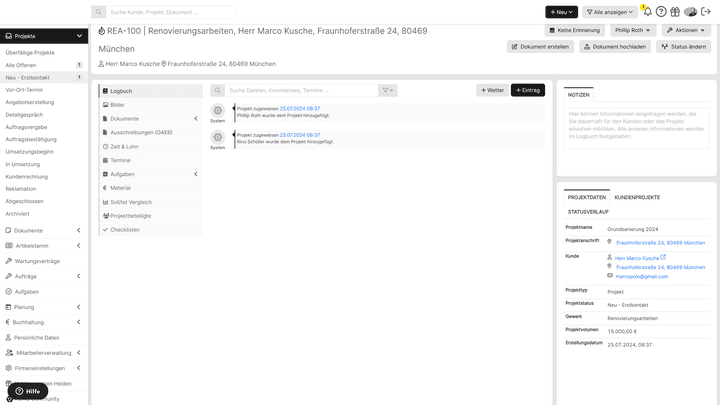 In der Projektmappe laufen alle wichtigen Informationen zusammen