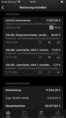 Mit der HERO-App konnte ich ganz einfach eine Rechnung aus den Angebotspositionen generieren