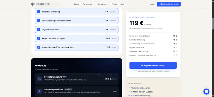 Die verfügbaren Module lassen sich flexibel hinzu- und wieder abbuchen. So stellst du dir deine passende Software selbst zusammen.