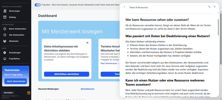 Wenn du mit Meisterwerk einmal nicht weiterkommen, kannst du den Support kontaktieren oder die In-App-hilfe bemühen, die dir mit übersichtlichen Tutorials und Anleitungen zur Seite steht.