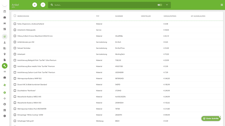 Die Artikel- und Leistungsverwaltung mit mfr könnte etwas übersichtlicher sein!