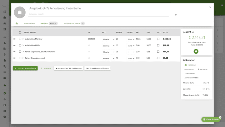 Die Angebotserstellung war im Test keine große Hürde. mfr ist hier sehr benutzerfreundlich und fügsam.
