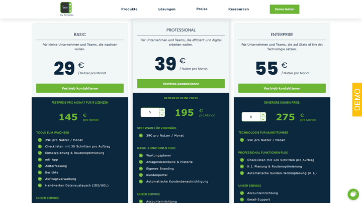 Für den vollen Funktionsumfang von mfr field service management benötigst du kostenpflichtige Zusatzmodule