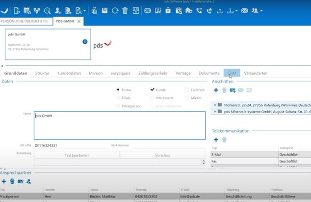 Die Verwaltung der Kontaktdaten ist umfangreich und gleichzeitig übersichtlich gestaltet