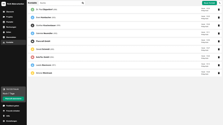 Einfach, schlicht und funktional: die Kontaktdatenbank in plancraft