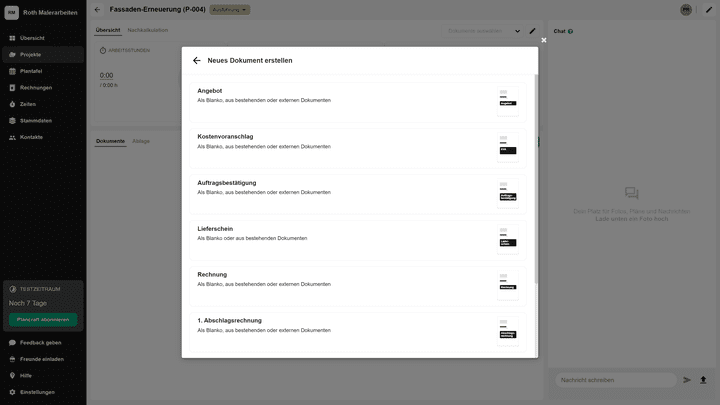 Neben Angeboten und Rechnungen kannst du mit plancraft auch Lieferscheine, Belege oder Formulare erstellen