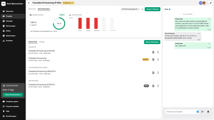 Die digitale Projektmappe bündelt alle Auftragsinformationen, Dokumente und Nachrichten an einer zentralen Stelle