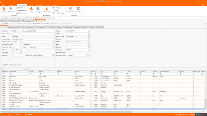 Ein Blick auf die Kontaktdatenbank in smarthandwerk