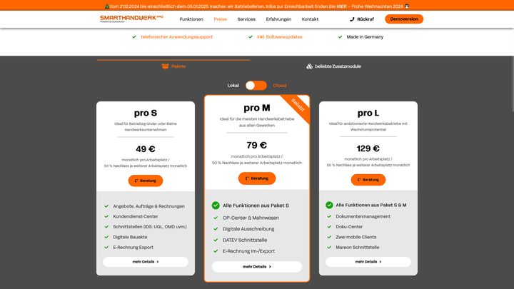 smarthandwerk gibt es in sechs unterschiedlichen Preis- und Leistungspaketen