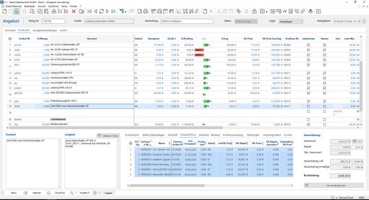 Der Einkaufsführer ist eine tolle Sache, um Artikel und Material direkt aus der Artikeldatenbank – oder wie hier aus der Angebotserstellung – nachzuschlagen, zu bepreisen oder direkt zu bestellen