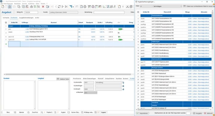 Hier ein Blick auf die Angebotserstellung von STREIT, die mich im Test teilweise vor Probleme gestellt hat