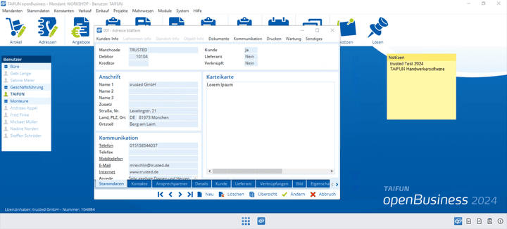 Die Adressdatenbank ist eines deiner wichtigsten Werkzeuge in TAIFUN