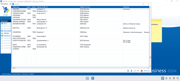 Die Adressübersicht in TAIFUN könnte durchaus ansprechender und übersichtlicher aussehen