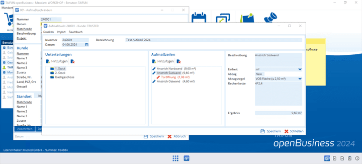 Mithilfe individueller Rechenketten erstellst du schnell und einfach ein Aufmaß, z.B. für den Anstrich einer Wohnung