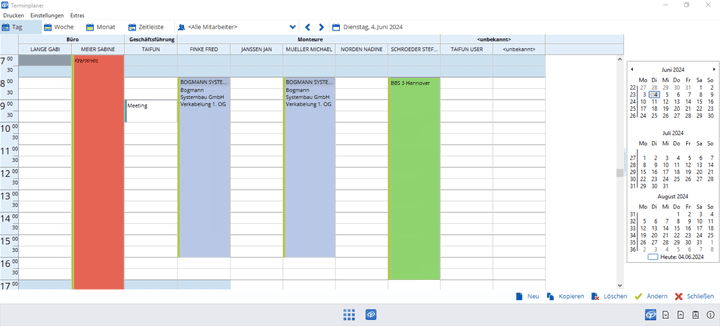 Im Terminkalender finden sich alle Termine und Aufgaben für dich und deine Mitarbeiter:innen