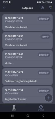 Alle aktuellen bzw. noch nicht erledigten Aufgaben sammelt TAIFUN als übersichtliche To-do-Liste in der App