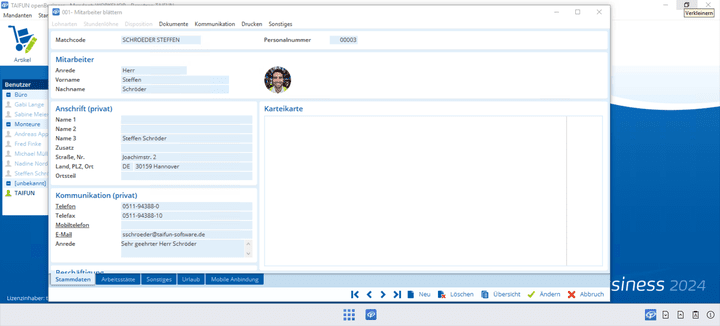 In der Stammdatenverwaltung sammelst du alle wichtige Daten deiner Mitarbeiter:innen