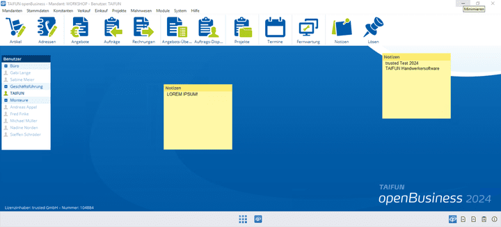 Die Startseite von TAIFUN im Überblick