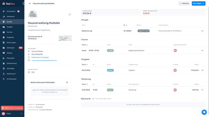 Über die Kontaktkarten kannst du alle wichtigen Detailinformationen deiner Kontakte aufrufen