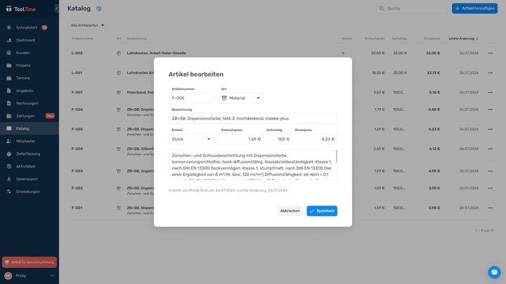 Etwas mühsam: die Bearbeitung von Artikel im Pop-up-Fenster