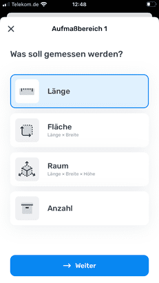 Für das Aufmaß benötigst du die App und hier sind die Möglichkeiten dann doch sehr limitiert
