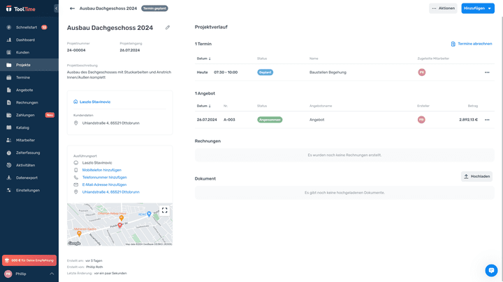 Die Projektmappe bündelt alle wichtigen Informationen und Dokumente an einem Ort