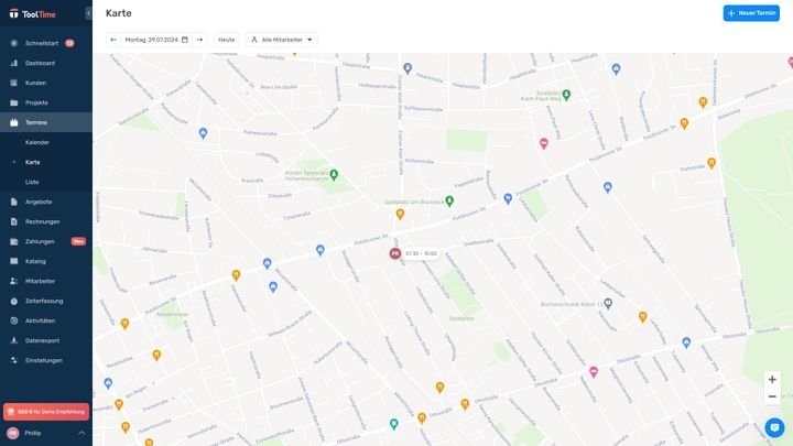 Nettes Feature: Die Kartenansicht hilft dir bei der Terminplanung