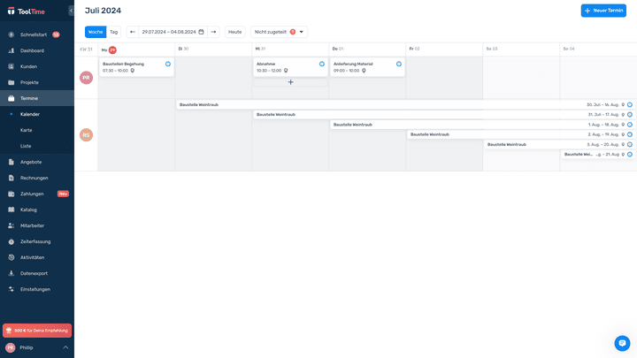 Mit der Kalenderansicht hast du die Auslastung deines Teams im Blick