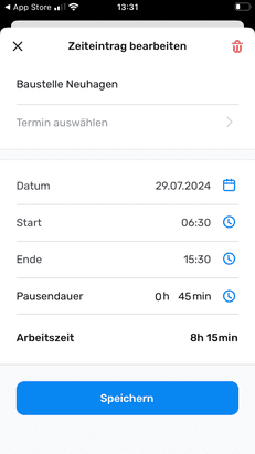 Auch die Zeiterfassung über die App war einfach zu nutzen