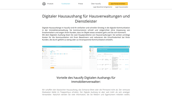 Das Schwarze Brett (hier “Digitaler Hausaushang” genannt) ist eines der sinnvollsten Tools von hausify