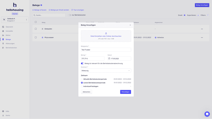 Die Belegverwaltung in hellohousing hat es in sich!