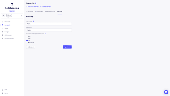Einstellungen ändern Sie in hellohousing in kürzester Zeit - hier Angaben zur Heizung