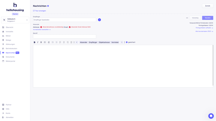 Aus hellohousing heraus schicken Sie Ihren Mieter:innen bequem eine E-Mail – oder sogar einen Brief
