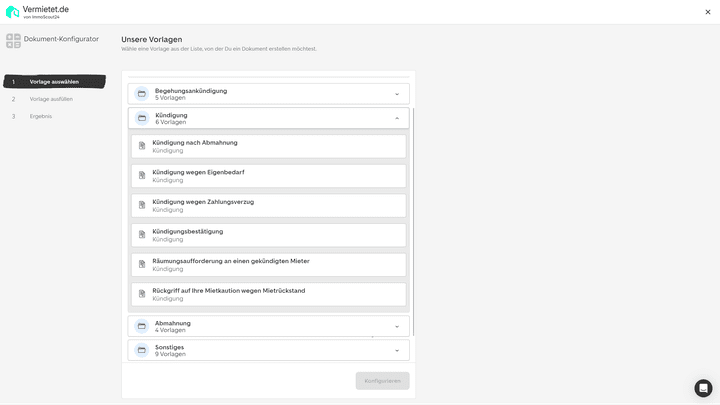 Die Dokumentvorlagen können Sie direkt in vermietet.de bearbeiten und dann auch per E-Mail verschicken