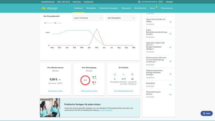Im Dashboard finden Sie alle wichtigen Informationen auf einen Blick