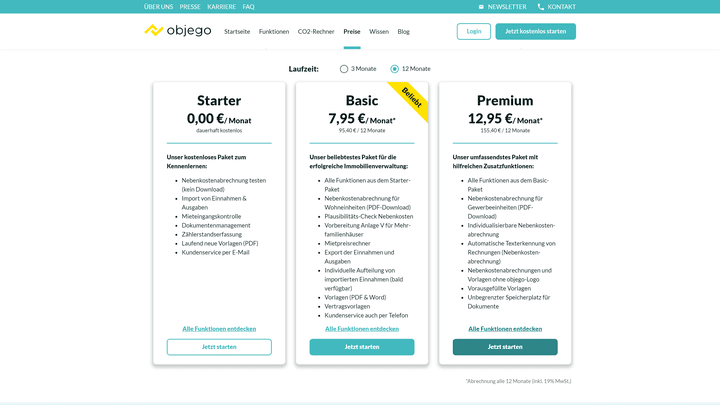 Die Tarife von objego im Überblick