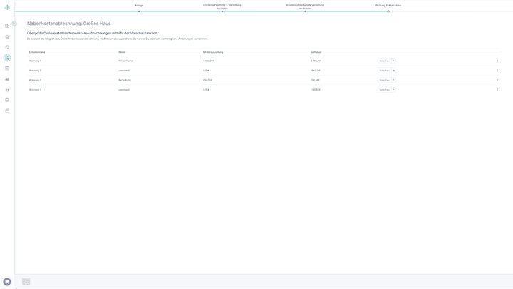Eine Kurzzusammenfassung sehen Sie direkt als Übersicht; die komplette Abrechnung laden Sie entweder herunter oder Sie verschicken sie direkt über das Mieterportal