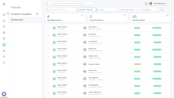 Die Mietübersicht ist nützlich, um alle Mietverhältnisse und ggf. ausstehende Zahlungen im Blick zu haben