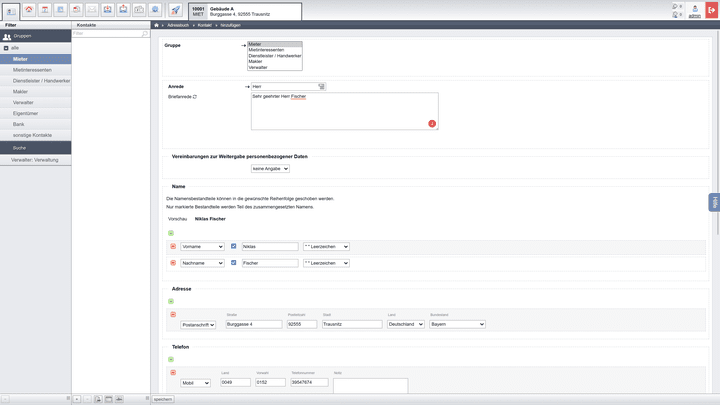 Die Variationsmöglichkeiten zur Anlage von Kontakten sind vielfältig. So können Sie etwa eine individuelle Briefanrede festlegen.
