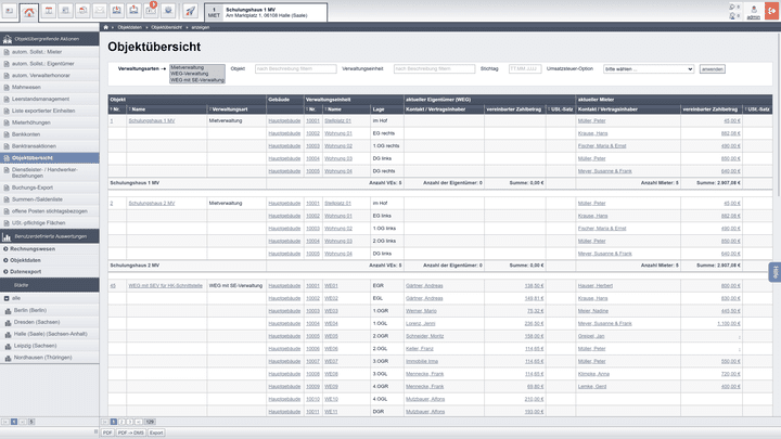 Nahezu alle Daten lassen sich über einen Button am unteren Bildschirmrand als PDF exportieren und in der Dokumentenablage sichern