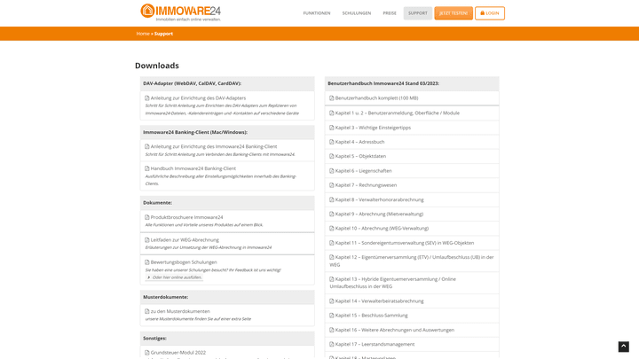 Immoware24 bietet ein großes Downloadportal - neben Werbebroschüren erhalten Sie dort auch eine Einleitung bzw. Erklärung für die Software - allerdings alles sehr trocken