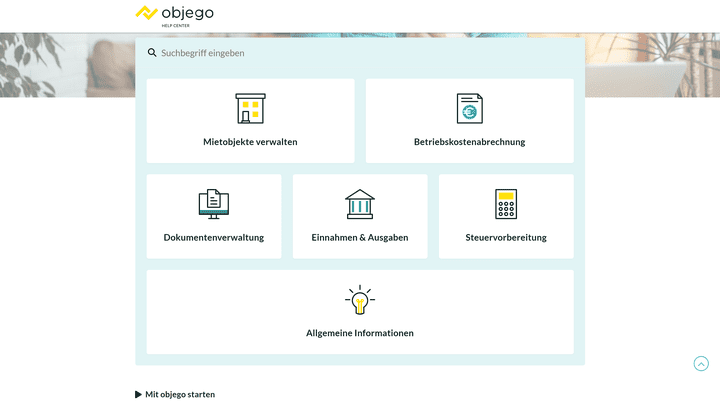 Im objego Helpcenter (dem FAQ-Bereich) werden über 100 Fragen direkt beantwortet